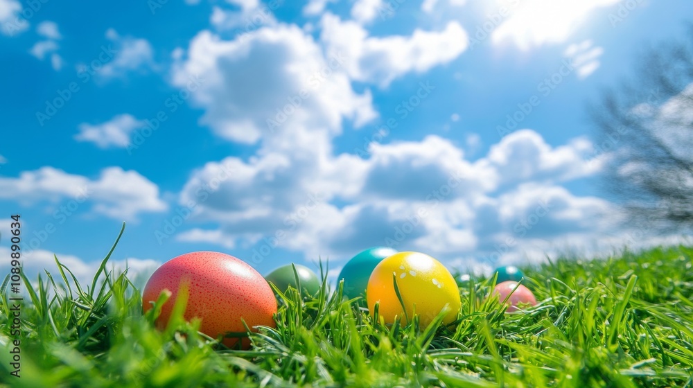 Fototapeta premium easter eggs in a large meadow