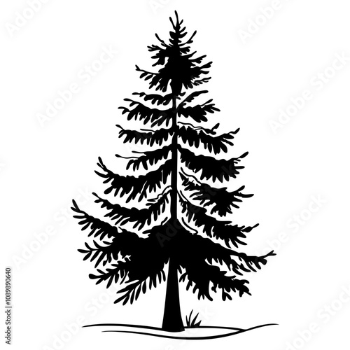 Christmas Tree Silhouette Vector Illustration on White Background
