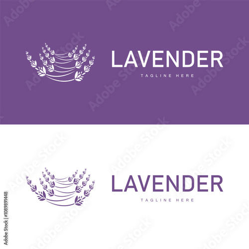 Lavender logo simple design vector cosmetic plant purple color and aromatherapy lavender flower garden template