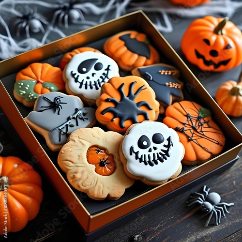 Spooky halloween cookies in a box photo