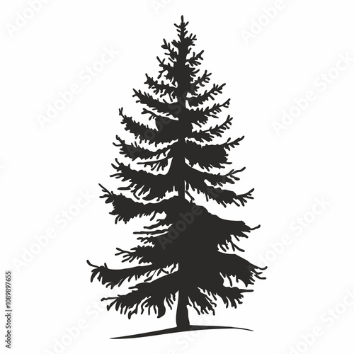 Christmas Tree Silhouette Vector Illustration on White Background