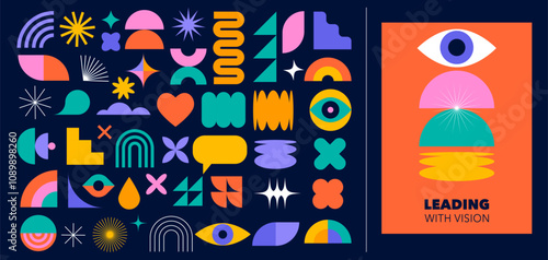 Collection of Brutalist abstract geometric shapes and elements. Modern, minimalist contemporary primitive geometric shapes and elements