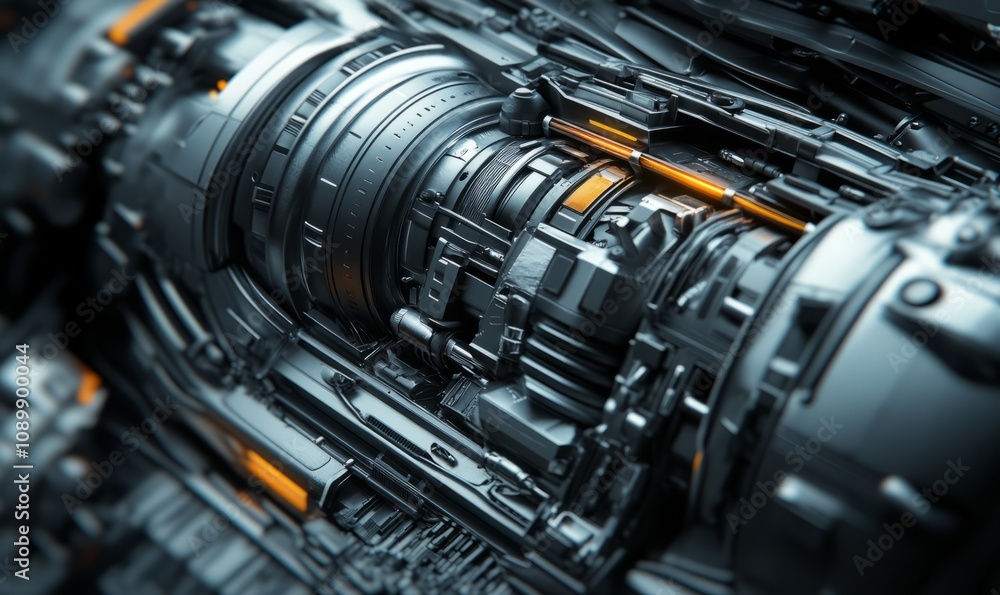 Fototapeta premium visualizing an engine design, fluid geometric forms, and high tech textures