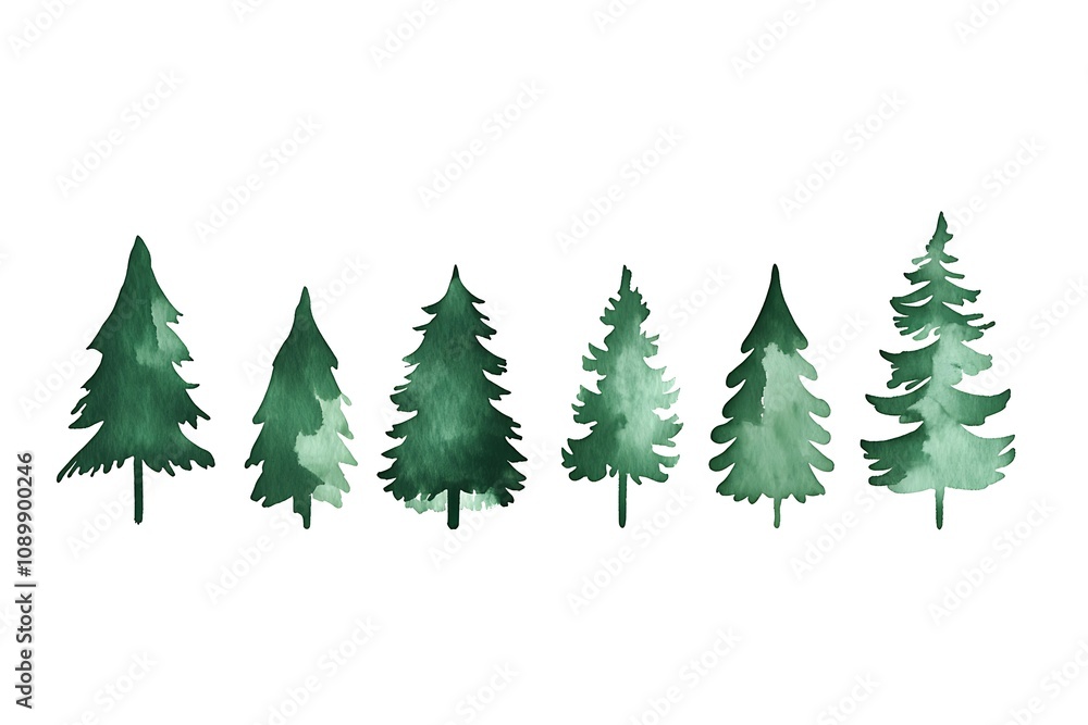 Obraz premium Simple Christmas tree silhouettes in green on a white background