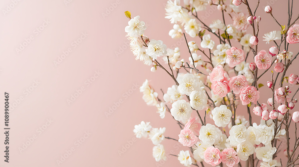 custom made wallpaper toronto digitalBeautiful arrangement of pink and white flowers against soft pink background, showcasing delicate blossoms and branches. Perfect for spring decor or floral design inspiration