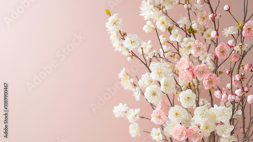 Wallpaper Mural Beautiful arrangement of pink and white flowers against soft pink background, showcasing delicate blossoms and branches. Perfect for spring decor or floral design inspiration Torontodigital.ca