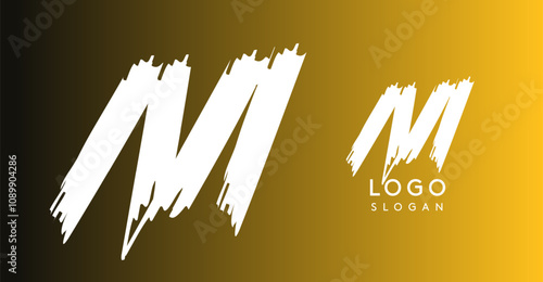 Handwritten brush pen letter M, urban street art, vibrant and rebellious edgy logo for cool music cover and fashion brands. Vector illustration