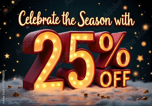 3D Illustration of New Year Sale with 25% Discount, Generative AI