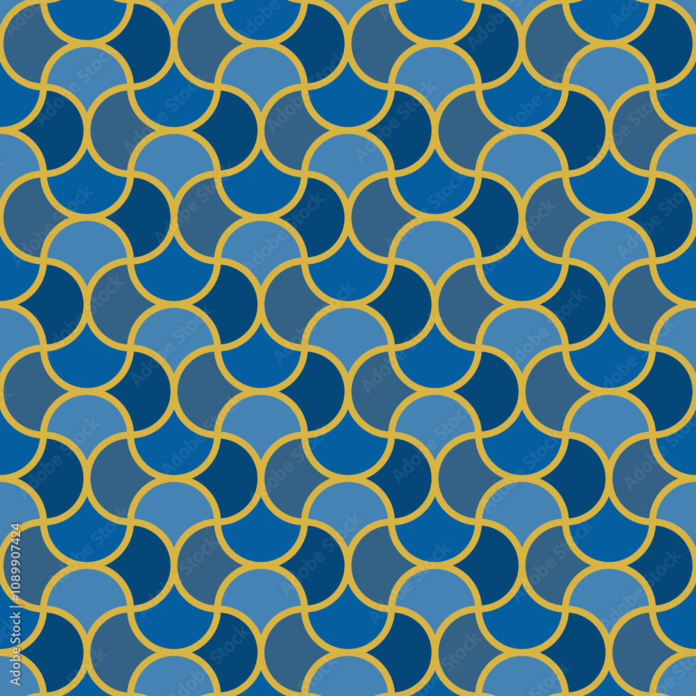 Obraz premium Ogee drop ornament. Repeated maroccan scales mosaic tiles. Scallop shapes motif. Oriental traditional pattern. Arabesque wallpaper. Vector digital paper, textile print. Seamless surface design
