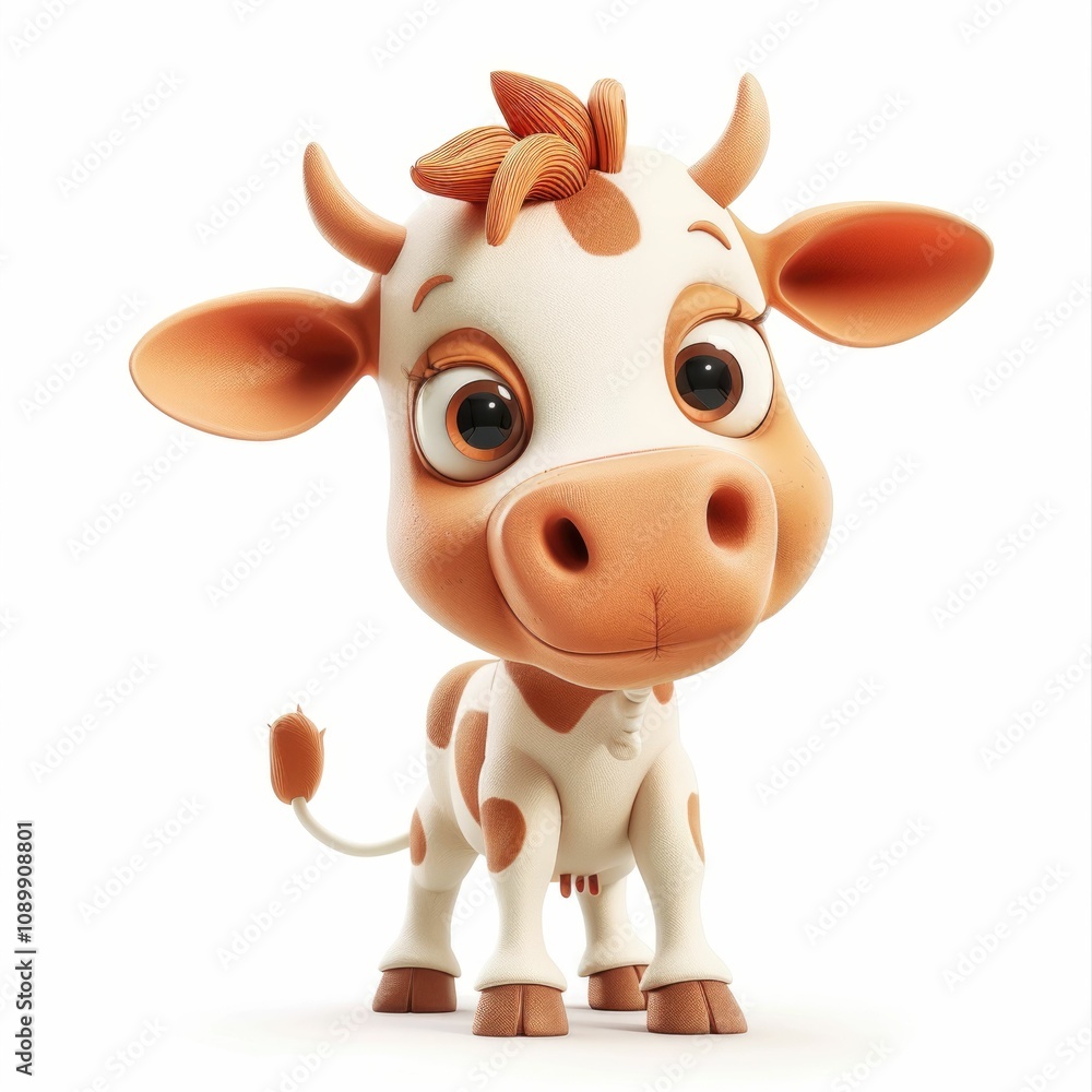 Fototapeta premium 3D cartoon cow illustration on isolated background.