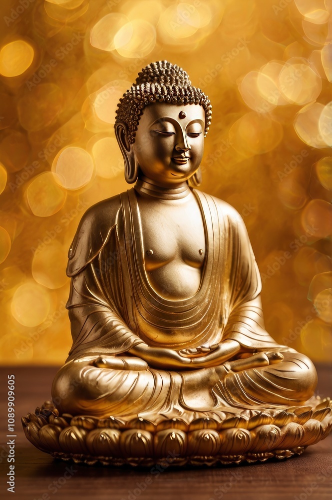 Fototapeta premium Buddha statue on golden background, ai