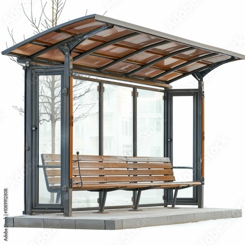 bus  bus  bus  bus  Empty bus stop iand bench. Isolated on white photo