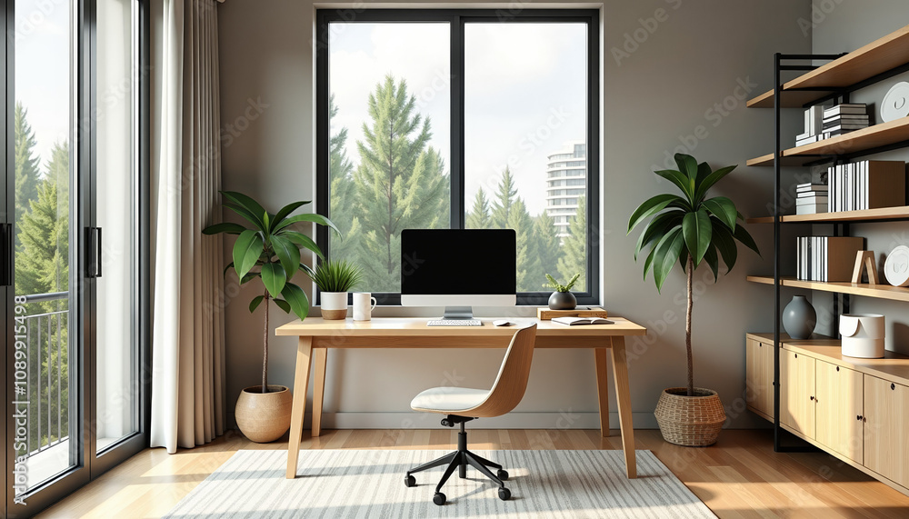 Fototapeta premium Modern Home Office with Natural Light