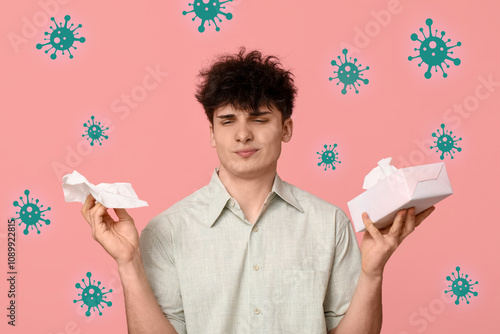 Young man with tissues on p...