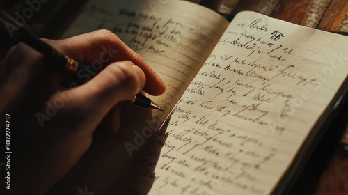 A close-up of a hand writing motivational words in a notebook, capturing the essence of inspiration and personal growth. -