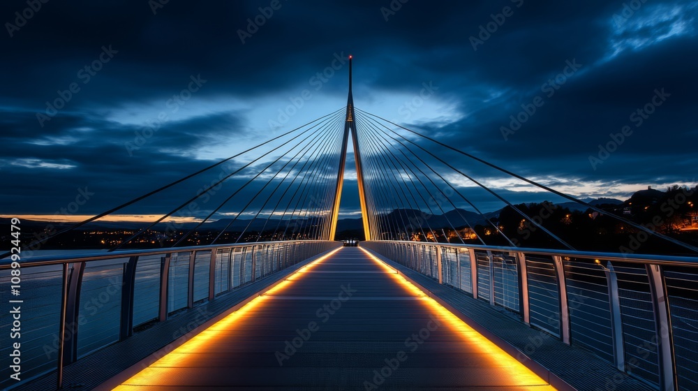 Obraz premium Illuminated cable-stayed bridge at twilight.