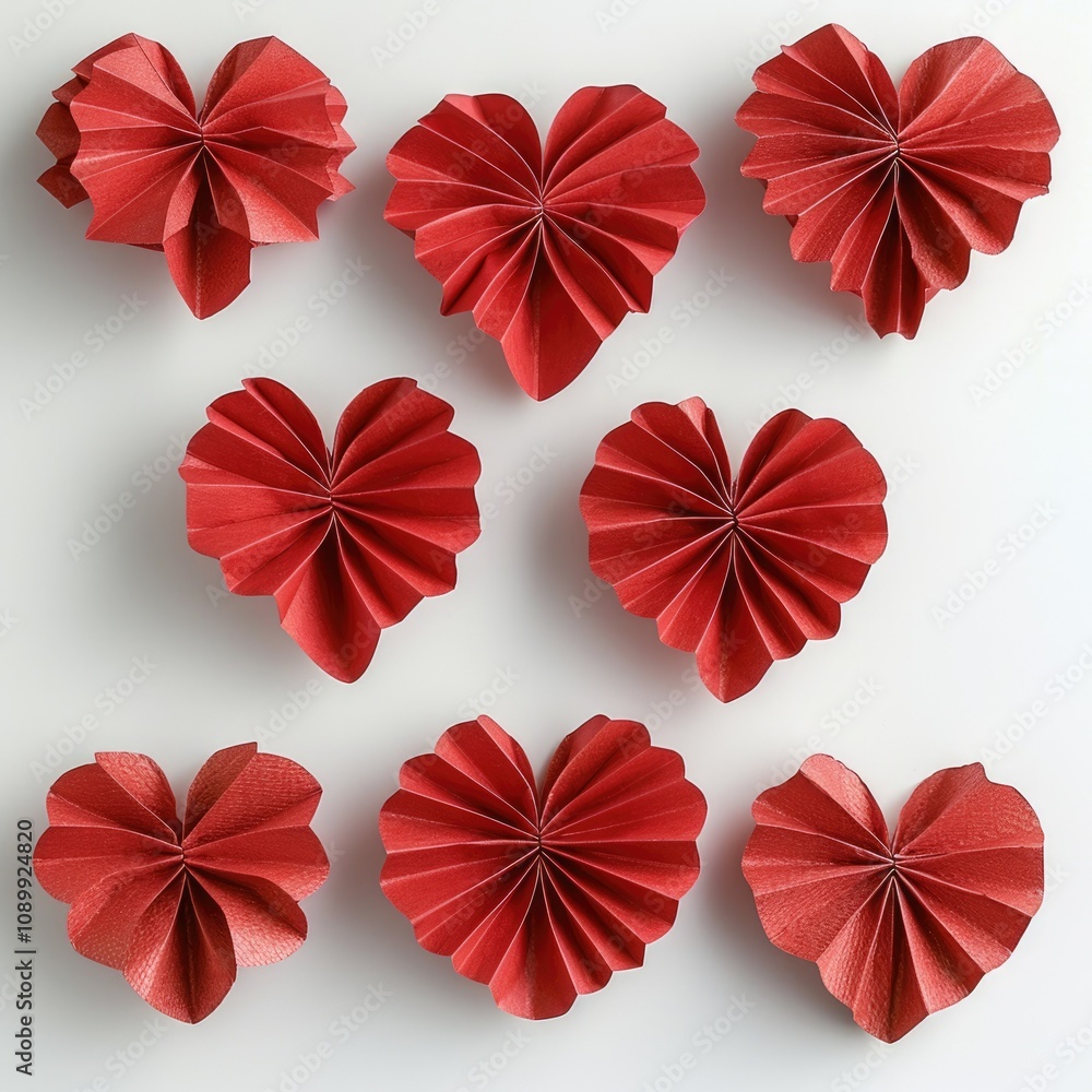 Obraz premium Red paper hearts on white background. Top view Red paper hearts on white background