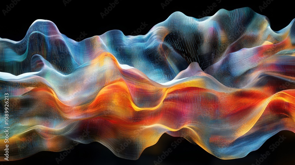 Obraz premium Flowing waves of data visualizations in abstract forms, Abstract Tech Wave, 16:9