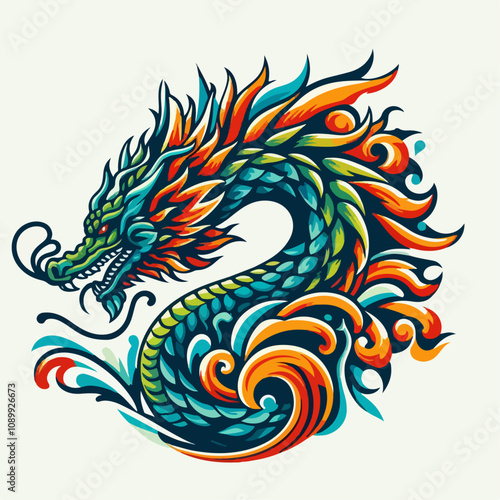 illustration of a dragon, dragon god, dragon tattoo