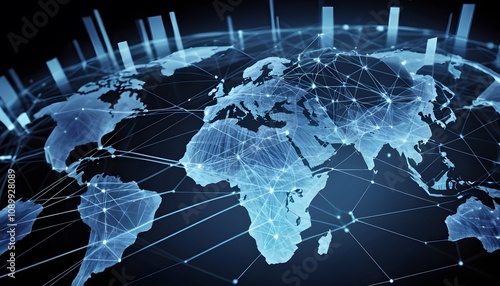 Digital photographic illustration of planet earth global communication network or connected data streams shining. Reach of modern technology.