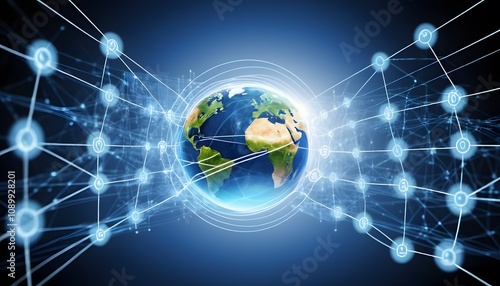 Digital photographic illustration of planet earth global communication network or connected data streams shining. Reach of modern technology.