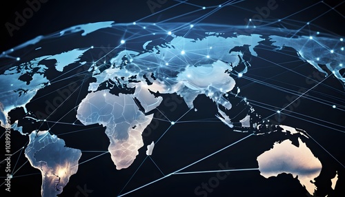 Digital photographic illustration of planet earth global communication network or connected data streams shining. Reach of modern technology.