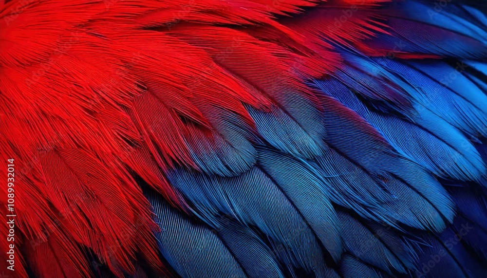 Fototapeta premium Close-up of vibrant red and blue feathers