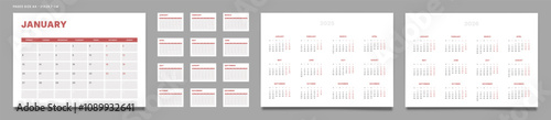 Set of 2025 Pages Monthly Calendar Planner Templates and annual 2025-2026. Vector pages for wall or desk minimalist calendar with week start on Monday for printing. Page size A4-21x29.7 cm
