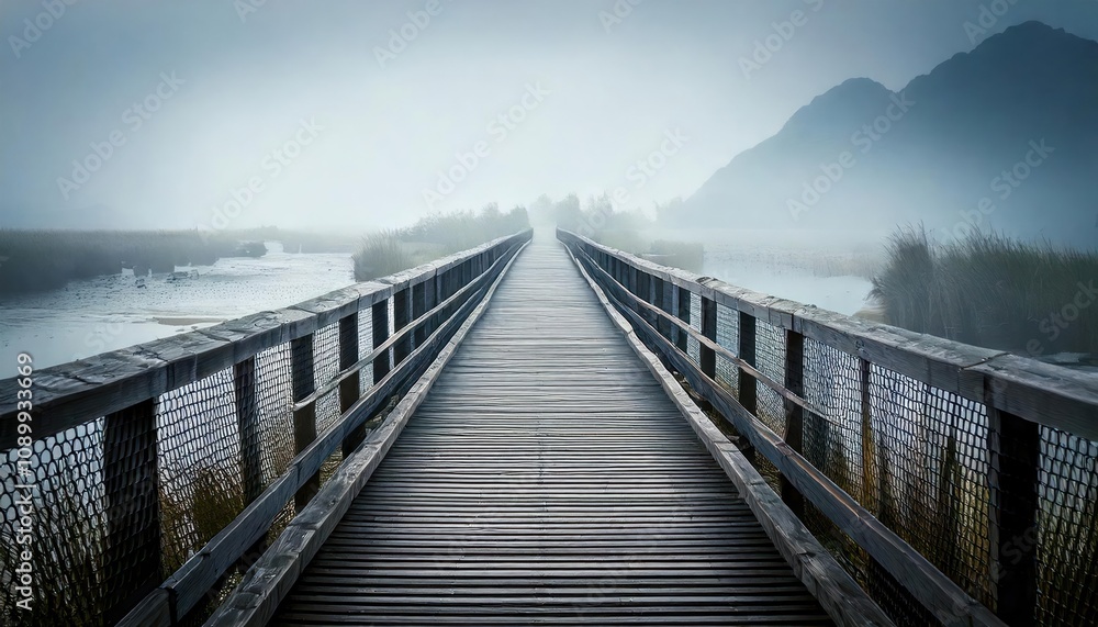 Fototapeta premium Shrouded Bridge Leading into the Unknown Landscape 