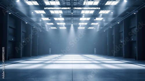 Exhibition Centre Hall With Illuminated Space for Trade Shows and Events. Generative AI photo