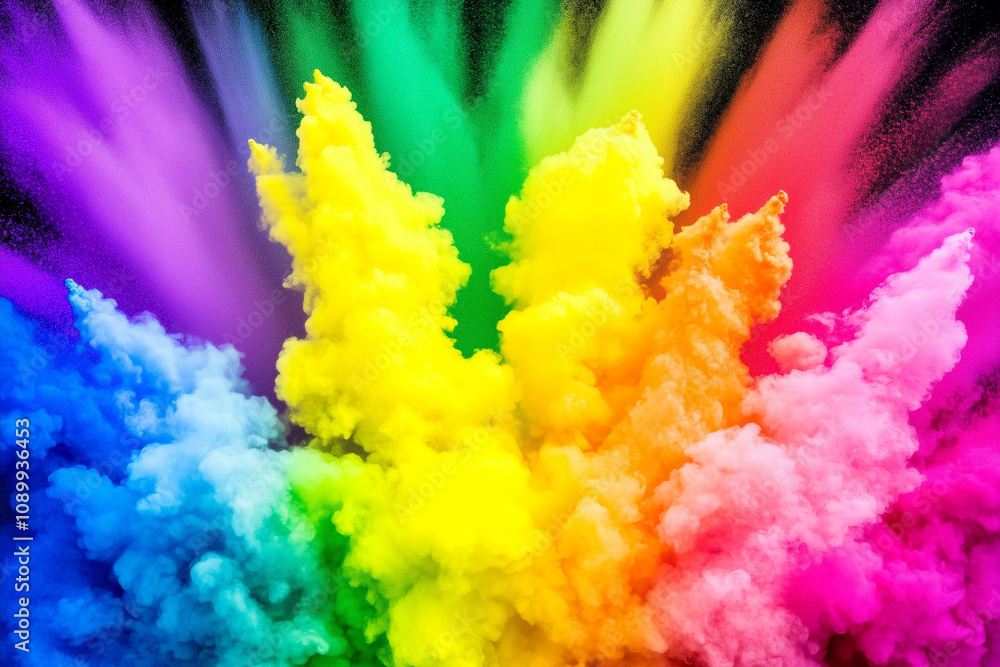 Fototapeta premium Vivid Color Explosion of Powder in a Beautiful Rainbow Spectrum Displaying Energetic Splashes and Dynamic Motion Against a Dark Background