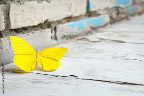 Vibrant Yellow Butterfly Isolated on a White Background with Rustic Texture, Perfect for Nature and Beauty Themes in Stock Photography photo