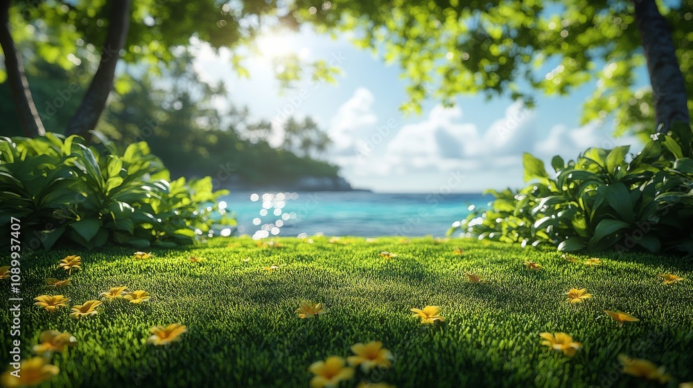 Obraz premium land with landscape of grass and trees on the island