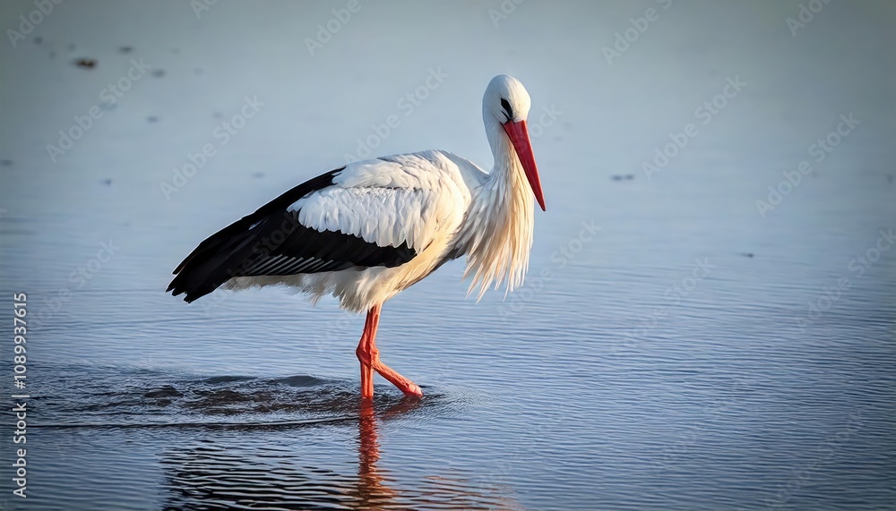 Fototapeta premium best angle showcasing the elegant stature of a stork as it graceful 