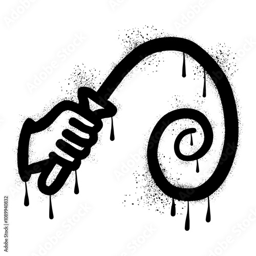 Graffiti of a hand holding a whip with black spray paint