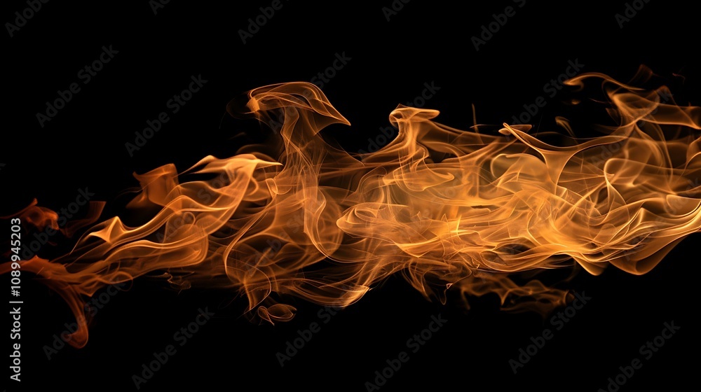 Fototapeta premium A dynamic representation of flames, showcasing vibrant orange and yellow hues against a black background.
