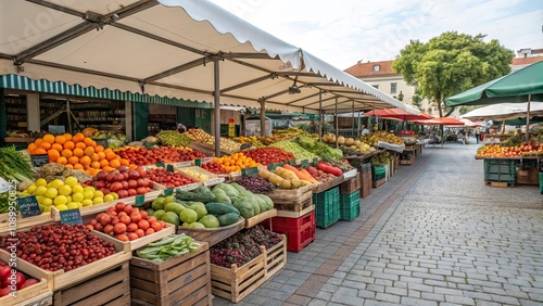 Outdoor market filled with vibrant fruits and vegetables , fresh, produce, local, market, colorful, healthy, organic