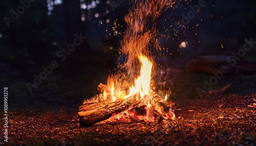 Warmth and wonder in a crackling campfire at night.