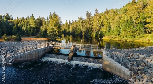 Small dam reservoir in the forest in the Laurentians, Saint-Donat, Quebec, Canada. photo