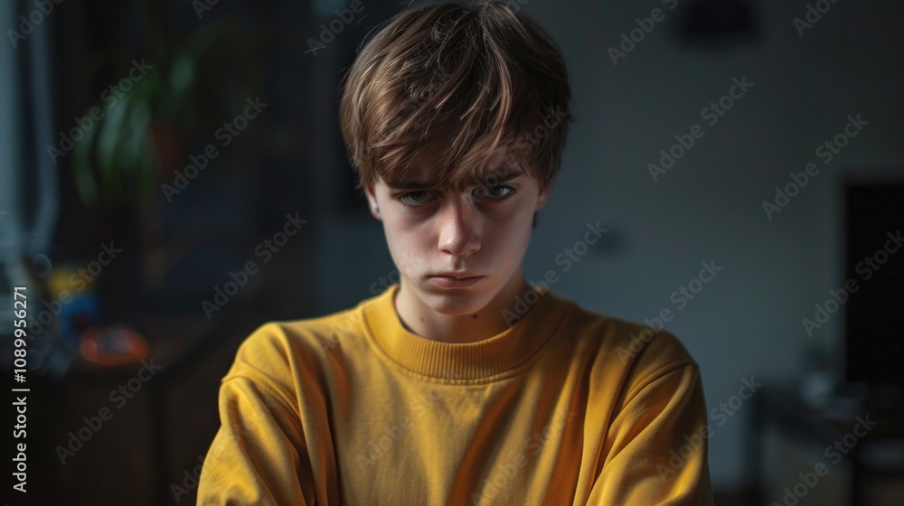 Fototapeta premium A teenager expressing frustration, rolling eyes and crossing arms.