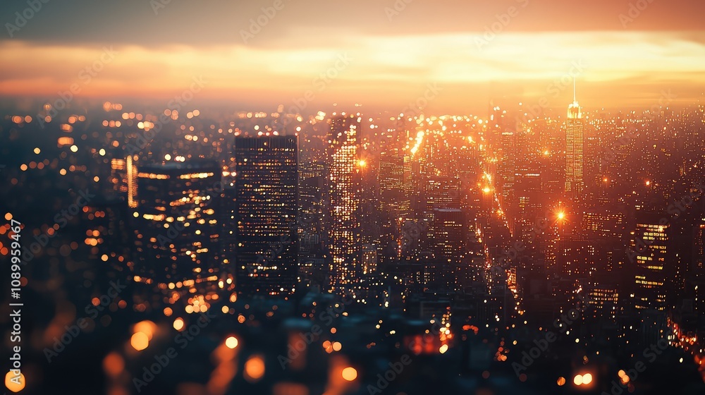 Fototapeta premium Breathtaking View of a Vibrant City Skyline at Sunset with Glowing Lights and Stunning Architectural Designs