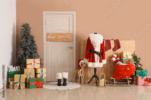 Interior of hall with Santa...