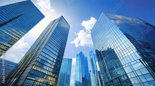 Wallpaper Mural Captivating Skyline View of Modern Skyscrapers Reaching Toward Bright Blue Sky and Sunlight with Reflective Glass Facades and Urban Architecture Torontodigital.ca