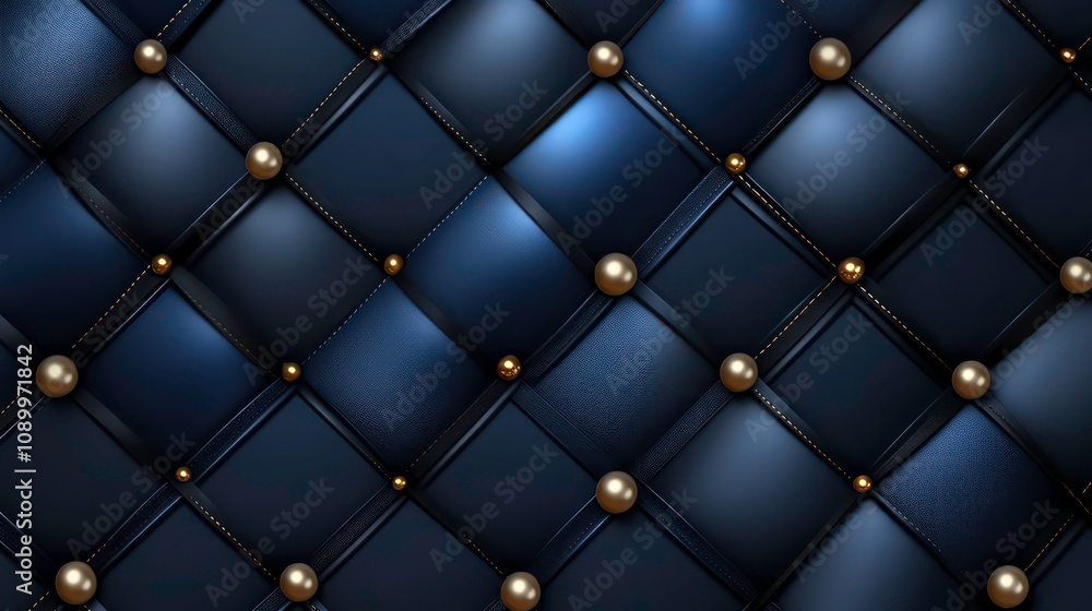 Obraz premium Elegant pattern with pearls and leather strips, minimalist design on navy blue background