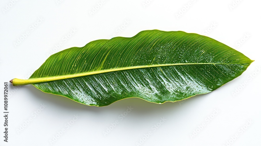 Obraz premium Single green leaf isolated on white.