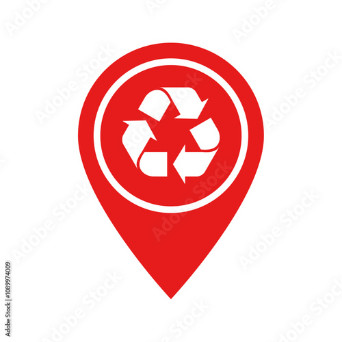 Red recycle location icon for metal waste