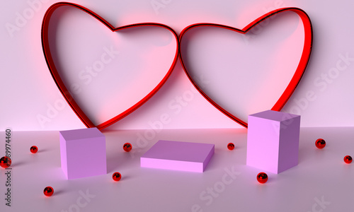Red pink orange color pink violet purple background wallpaper texture pattern square podium stage stand exhibition studio love heart empty blank happy valentine day fourteen 14 date february product 