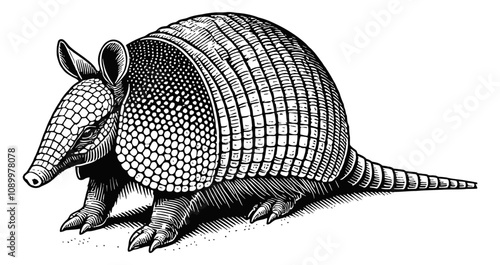 armadillo engraving black and white outline