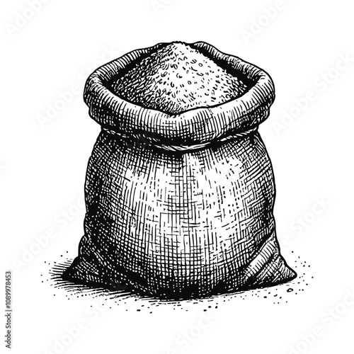sack flour grain engraving black and white outline