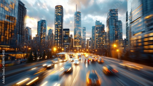 Vibrant Business District at Dusk